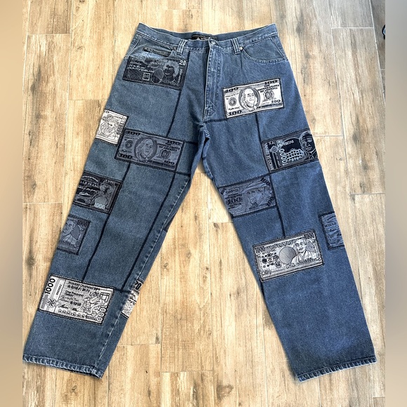 Al Wissam Vintage Money Denim Blue Jeans Embroidered Patch Designs. 42 x 34 - Picture 1 of 10